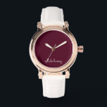 Burgundy Script | Stilvolle Monogram modern Armbanduhr<br><div class="desc">Ein einfaches,  individuelles Monogramm-Design in einer lässigen Handschrift in auffallendem monochromen Burgundy. Das Monogramm kann leicht personalisiert sein,  um ein Design so einzigartig wie Sie sind zu machen! Das perfekte trendige Geschenk oder Accessoire für jeden Anlass.</div>