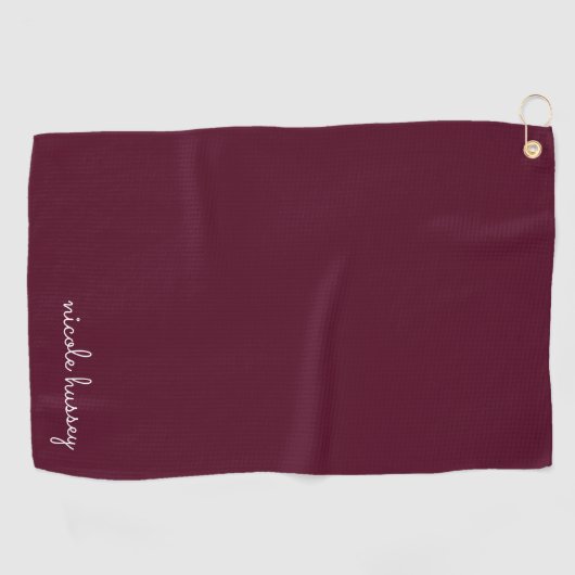 Burgundy Script | Stilvolle Monogram modern Golfhandtuch (Horizontal)