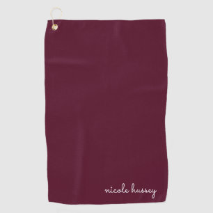 Burgundy Script   Stilvolle Monogram modern Golfhandtuch