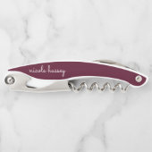 Burgundy Script | Stilvolle Monogram modern Kellnermesser (Vorderseite)