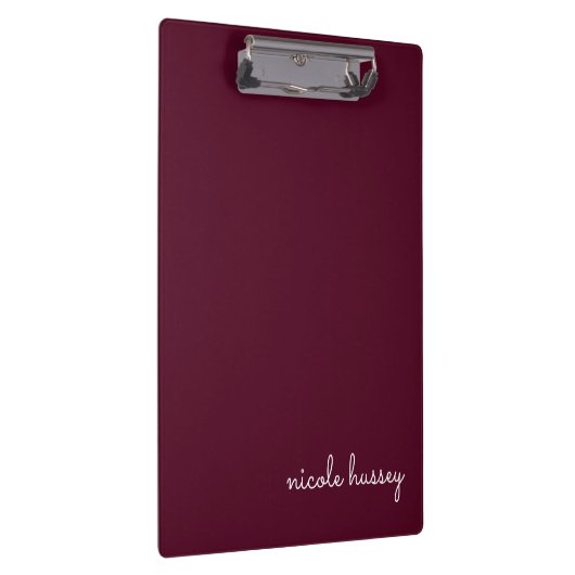 Burgundy Script | Stilvolle Monogram modern Klemmbrett (Rechts)