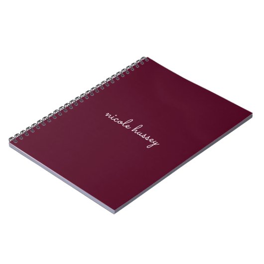 Burgundy Script | Stilvolle Monogram modern Notizblock (Linke Seite)