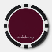 Burgundy Script | Stilvolle Monogram modern Pokerchips (Vorderseite)