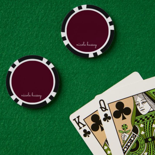 Burgundy Script | Stilvolle Monogram modern Pokerchips (Pokertisch (doppelt))