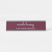 Burgundy Script | Stilvolle Monogram modern Schreibtischnamensplakette (Vorderseite )