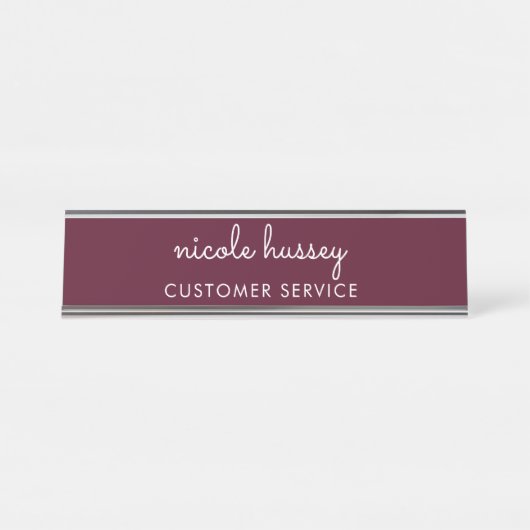 Burgundy Script | Stilvolle Monogram modern Schreibtischnamensplakette (Vorderseite )