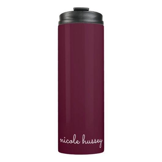 Burgundy Script | Stilvolle Monogram modern Thermosbecher (Vorderseite)