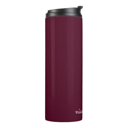 Burgundy Script | Stilvolle Monogram modern Thermosbecher (Nach links gedreht)