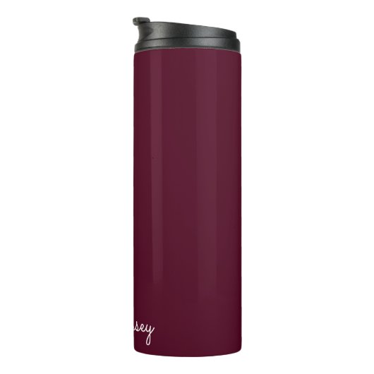 Burgundy Script | Stilvolle Monogram modern Thermosbecher (Nach rechts gedreht)