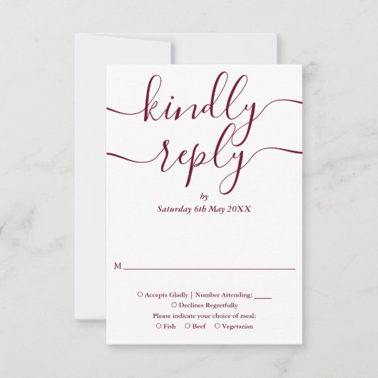 Burgundy Script String Lights Hochzeit RSVP Karte (Vorderseite)