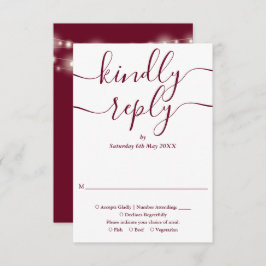 Burgundy Script String Lights Hochzeit RSVP Karte