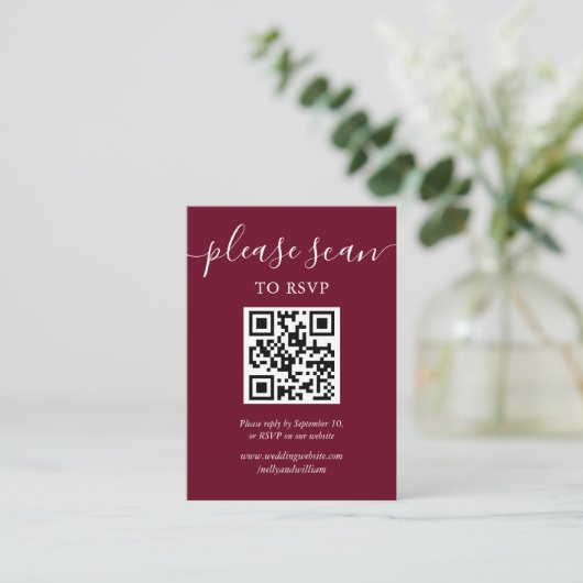 Burgundy Script UAWG QR Code Begleitkarte (Stehend Vorderseite)