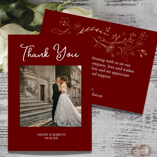 Burgundy Script Wedding Foto Danke Karte