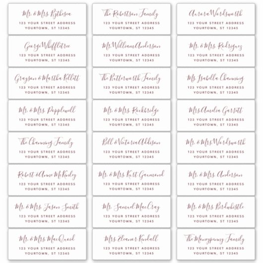 Burgundy Script Wedding Guest Address Labels (Vorderseite)