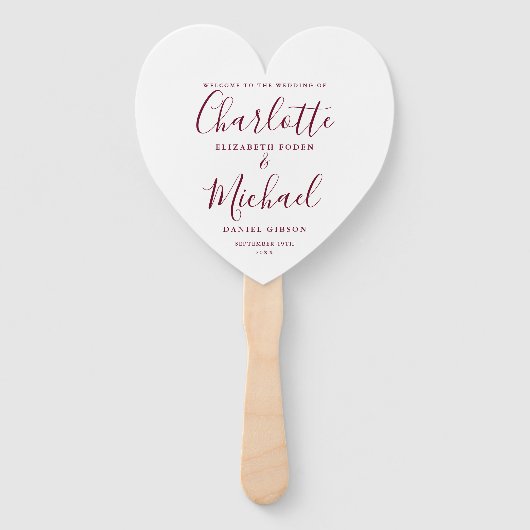Burgundy Script Wedding Program Heart Fächer (Vorderseite)