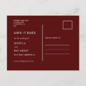 Burgundy Script Wedding Save the Date Foto Postkarte (Rückseite)