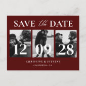 Burgundy Script Wedding Save the Date Foto Postkarte (Vorderseite)