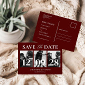 Burgundy Script Wedding Save the Date Foto Postkarte