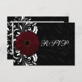 Burgundy Scroll Gerbera Daisy w/Black UAWG RSVP Karte (Vorne/Hinten)