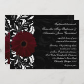 Burgundy Scroll Gerbera Daisy w/Black/White Einladung (Vorne/Hinten)