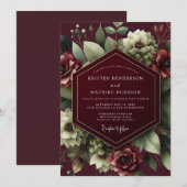 Burgundy Shadow Bloom Wedding Einladung (Vorne/Hinten)