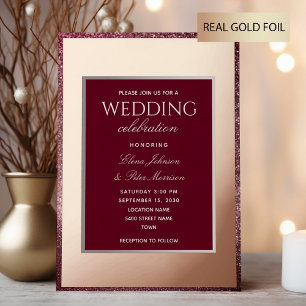Burgundy Shimmer Rose Gold Wedding Foil Einladung