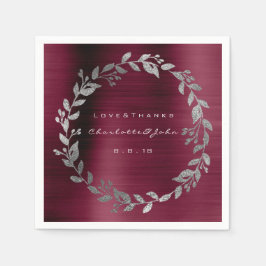 Burgundy Shimmering Urban Silver Wreath Name Serviette