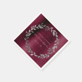 Burgundy Shimmering Urban Silver Wreath Name Serviette (Ecke)