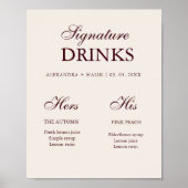 Burgundy Signature Drink wedding sign Poster (Vorne)