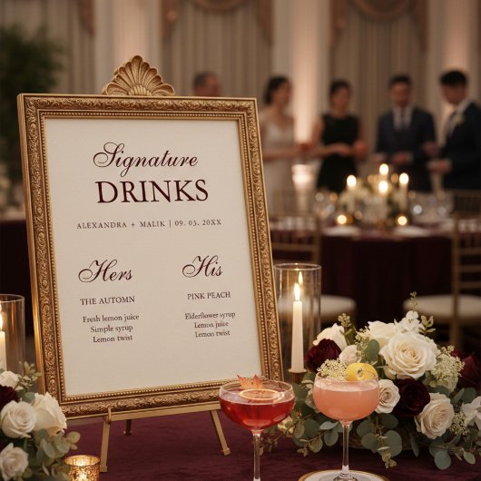 Burgundy Signature Drink wedding sign Poster