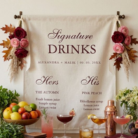 Burgundy Signature Drink wedding sign Wandteppich