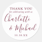 Burgundy Signature Script Gefallen Vielen Dank Runder Aufkleber (Vorderseite)