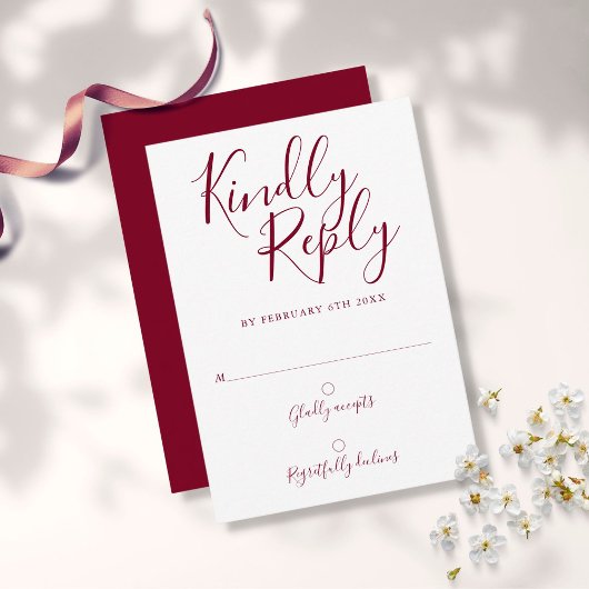 Burgundy Signature Script Modern RSVP Karte