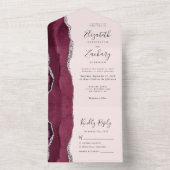 Burgundy Silver Agate Blush Pink Wedding All In One Einladung (Innen Boden)