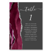 Burgundy Silver Agate Charcoal Gray Wedding Tischnummer (Rückseite)