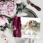Burgundy Silver Agate Custom Foto Save the Date Postkarte