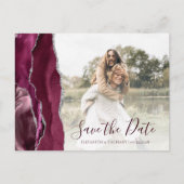 Burgundy Silver Agate Custom Foto Save the Date Postkarte (Vorderseite)