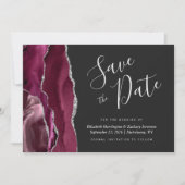 Burgundy Silver Agate Dark Save the Date Einladung (Vorderseite)