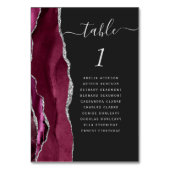 Burgundy Silver Agate Dark Wedding Tischnummer (Vorderseite)