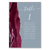 Burgundy Silver Agate Dusty Blue Wedding Tischnummer (Vorderseite)