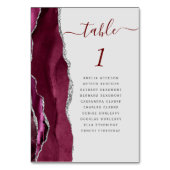 Burgundy Silver Agate Light Gray Wedding Tischnummer (Vorderseite)