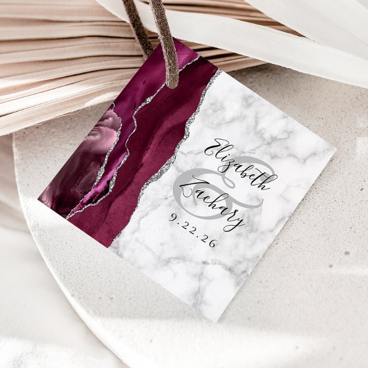 Burgundy Silver Agate Marble Wedding Geschenkanhänger