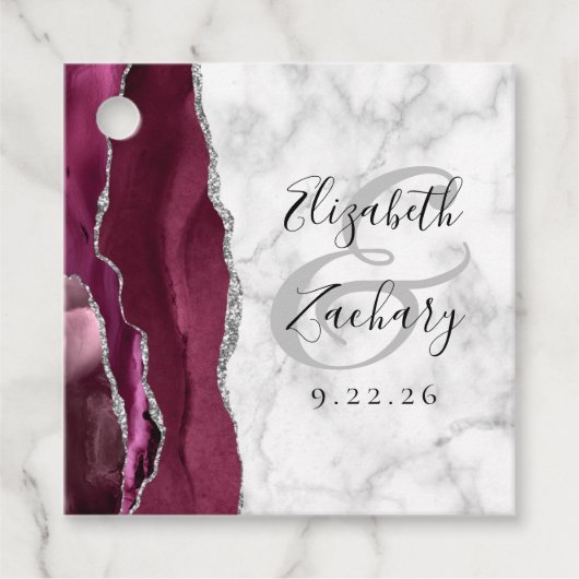 Burgundy Silver Agate Marble Wedding Geschenkanhänger (Vorderseite)