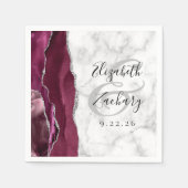 Burgundy Silver Agate Marble Wedding Napkins Serviette (Vorderseite)