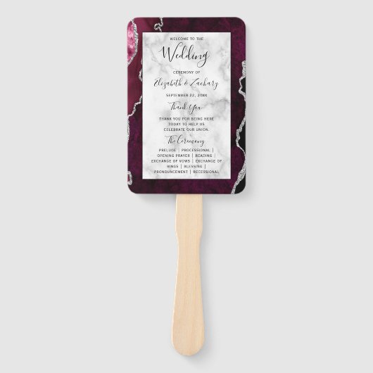 Burgundy Silver Agate Marble Wedding Program Fächer (Vorderseite)