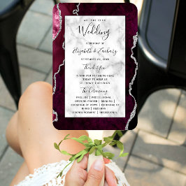 Burgundy Silver Agate Marble Wedding Program Fächer