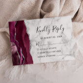 Burgundy Silver Agate Marble Wedding RSVP Karte