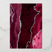 Burgundy Silver Agate Navy Blue Modern Wedding Folieneinladung (Rückseite)