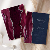 Burgundy Silver Agate Navy Blue Modern Wedding Folieneinladung