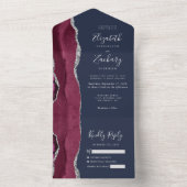 Burgundy Silver Agate Navy Blue Wedding All In One Einladung (Innen Boden)